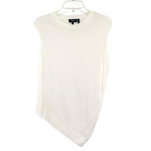 Theory Asymmetrical White Linen Blend Knit Sleeveless Top